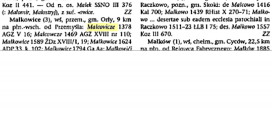  : Nazwy miejscowe Polski historia, pochodzenie, zmiany, Tom 6 s486 Malcovicze 1378.JPG